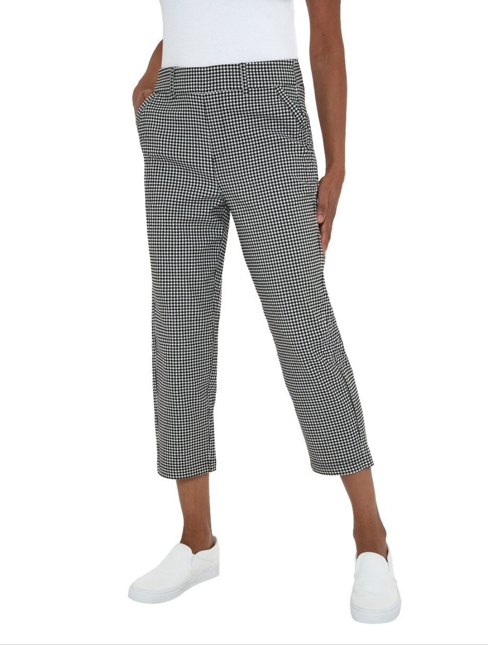 NWT Mario Serrani Pull-On Capri Black & White Houndstooth Crop Pants SZ XL